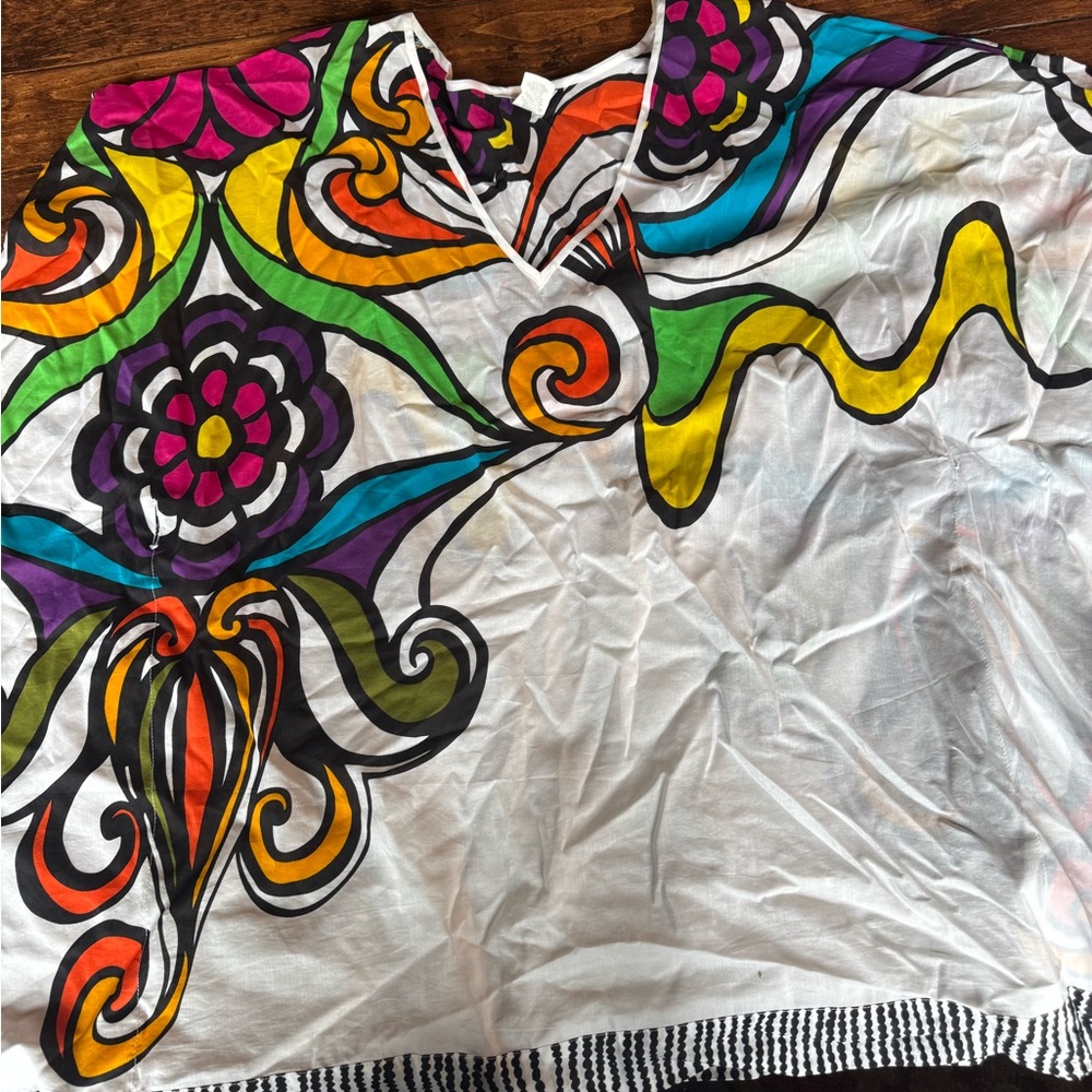 Trina Turk White Swim Coverup with Multicolor Floral Swirl Print NWOT